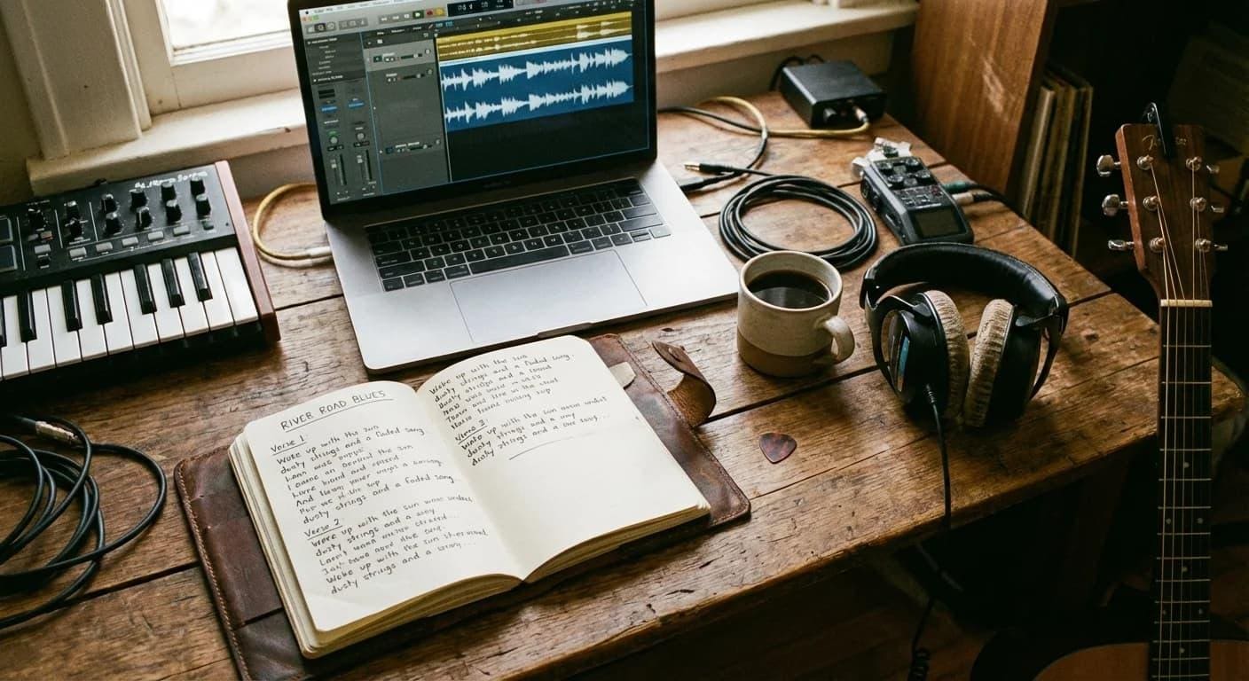 Camille Barbone music catalog sales laptop and notebook with lyrics